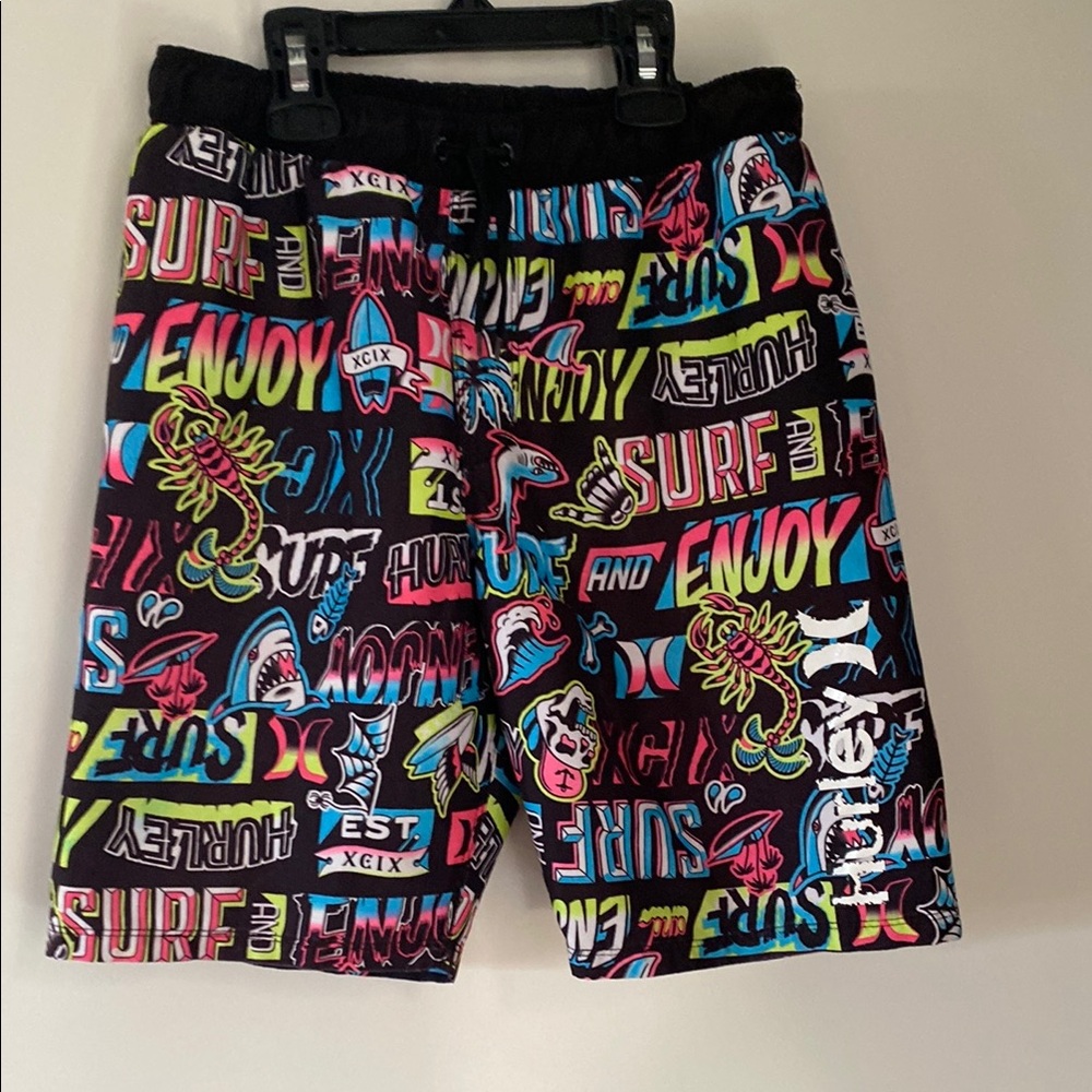 Two X Hurley Shorts with Graffiti Pattern.